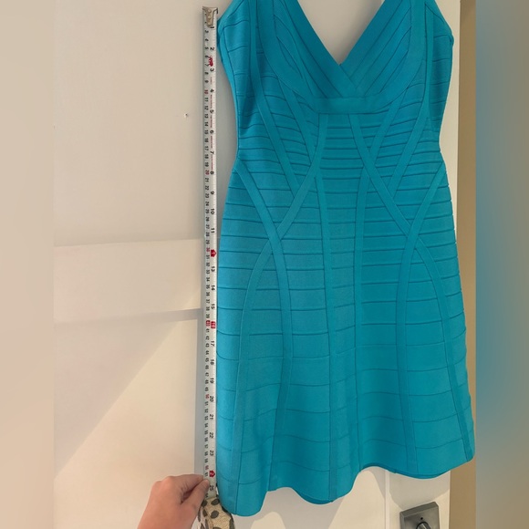Herve Leger Sleeveless Flounce Hem Tank Dress in Caribbean Blue, Size Small - Picture 6 of 7